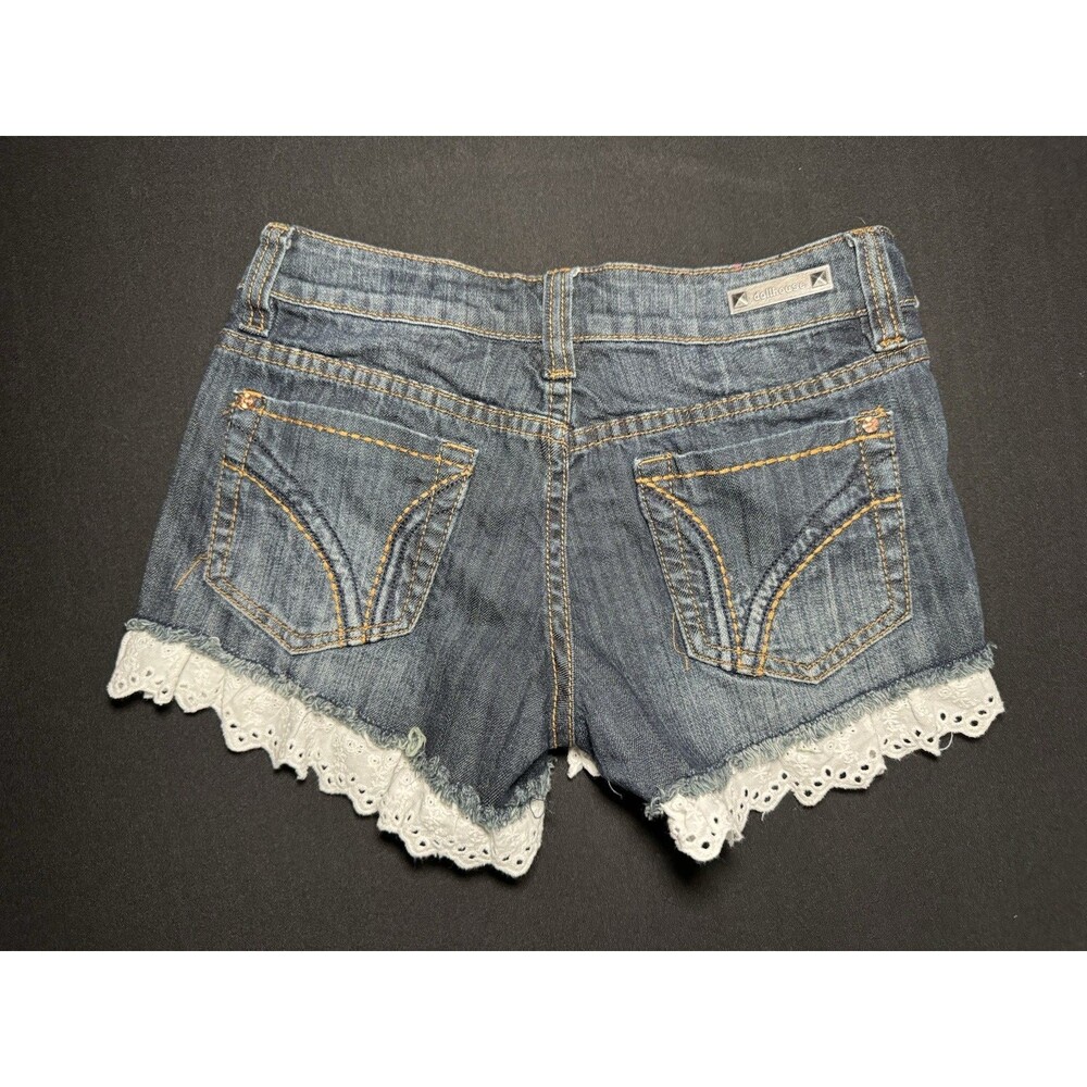 Dollhouse Y2K Denim Shorts Lace Trim Low Rise Coquette Festival Boho - Picture 2 of 8